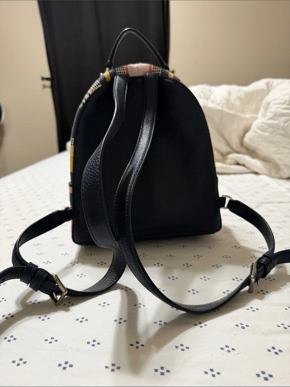 kate spade striped woven mini backpack - black, yellow, pink, green